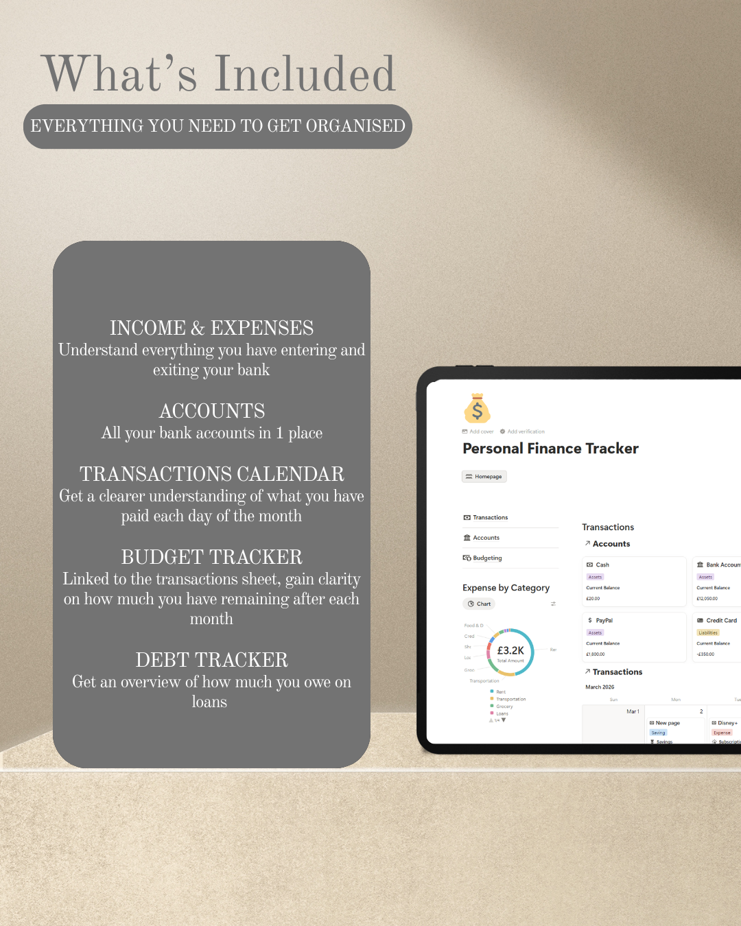 Notion Budget Tracker Template - Monthly Expense & Personal Finance Dashboard